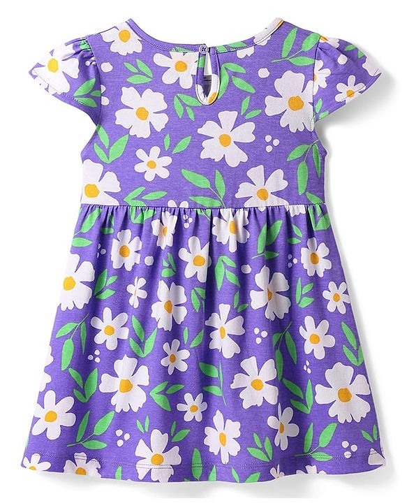Babyhug Single Jersey Knit Cap Sleeves Heart & Floral Printed Frocks With Bow Applique Pack of 2 - Multicolor