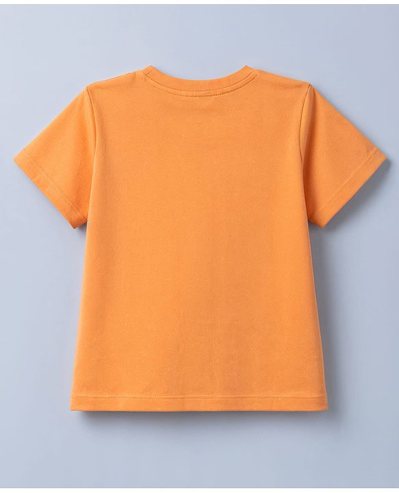 Pine Kids Cotton Knit Half Sleeves T-Shirt With Text Print - Orange