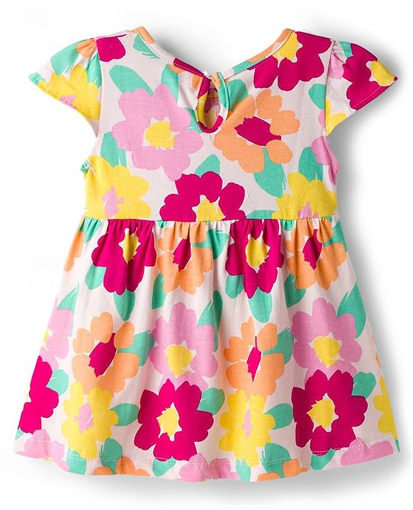 Babyhug Single Jersey Knit Cap Sleeves Frock With Floral Print Pack Of 2 - Light Green & White