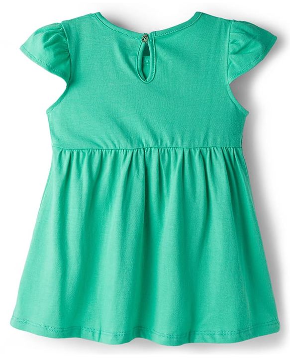Babyhug Single Jersey Knit Cap Sleeves Frock With Floral Print Pack Of 2 - Light Green & White