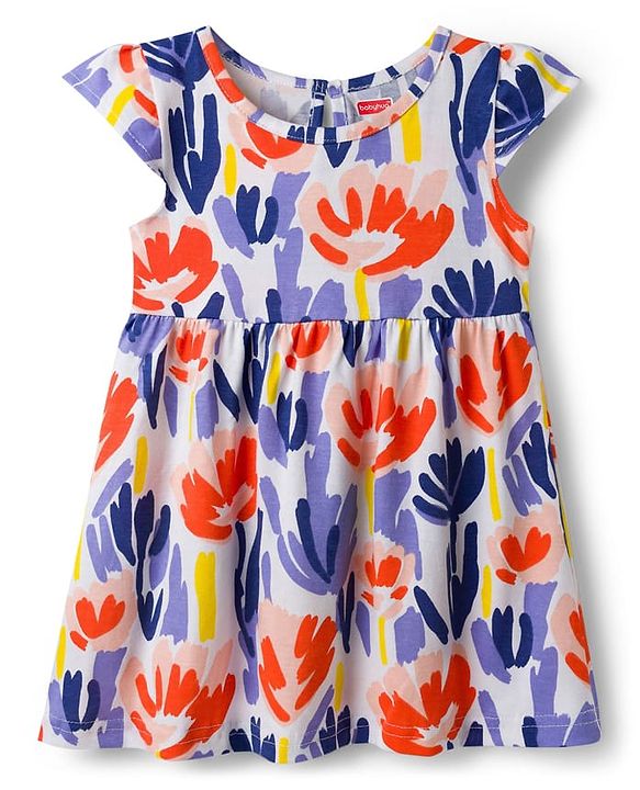 Babyhug 100% Cotton Knit Half Sleeves Floral Printed Frock With Bow Pack Of 2 - Multicolour
