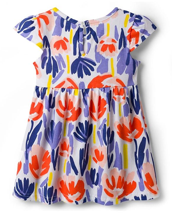 Babyhug 100% Cotton Knit Half Sleeves Floral Printed Frock With Bow Pack Of 2 - Multicolour