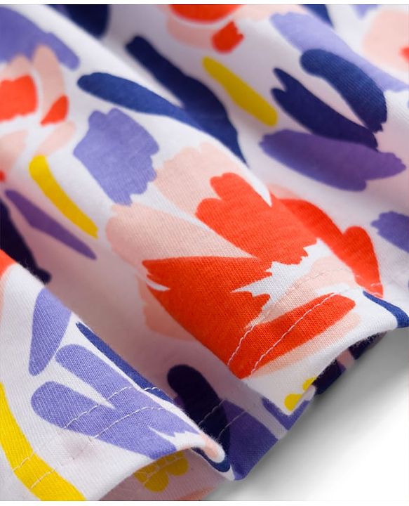 Babyhug 100% Cotton Knit Half Sleeves Floral Printed Frock With Bow Pack Of 2 - Multicolour