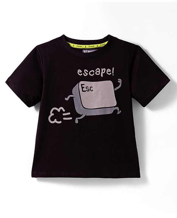 Pine Kids Cotton Knit Half Sleeves T-Shirt With Escape Key Print - Black