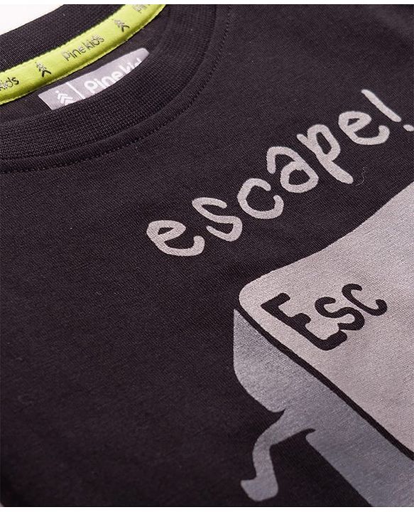 Pine Kids Cotton Knit Half Sleeves T-Shirt With Escape Key Print - Black
