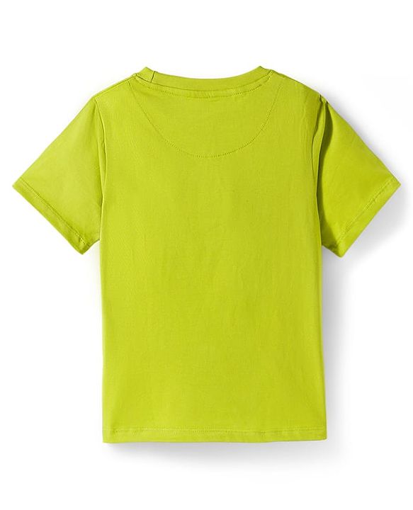 Pine Kids Cotton Knit Half Sleeves T-Shirt With Text Print - Green