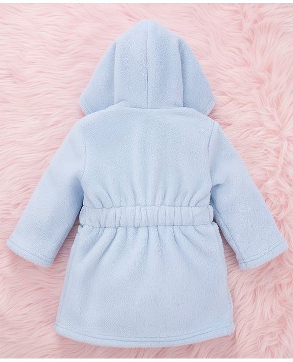 Babyhug Knit Full Sleeves Solid Color Hooded Bathrobe with Ear Applique - Light Blue