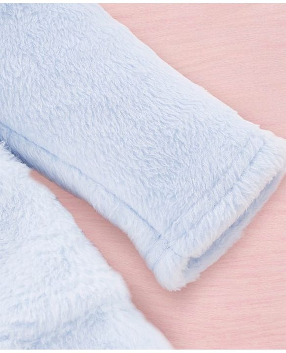 Babyhug Knit Full Sleeves Solid Color Hooded Bathrobe with Ear Applique - Light Blue