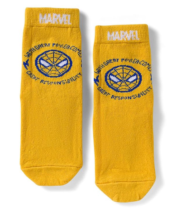 Pine Kids Marvel Non Terry Knit Ankle Length Anti Bacterial Socks With Spider-Man Graphics Pack of 3 - Red Yellow & Blue
