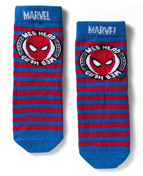 Pine Kids Marvel Non Terry Knit Ankle Length Anti Bacterial Socks With Spider-Man Graphics Pack of 3 - Red Yellow & Blue