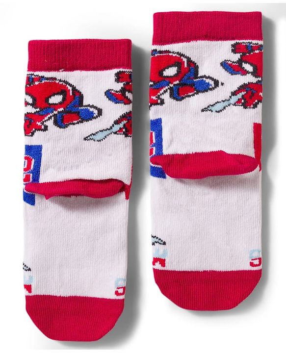 Cute Walk by Babyhug Marvel Non Terry Knit Ankle Length Anti Bacterial Socks With Spider-Man Graphics Pack of 3 - Multicolor