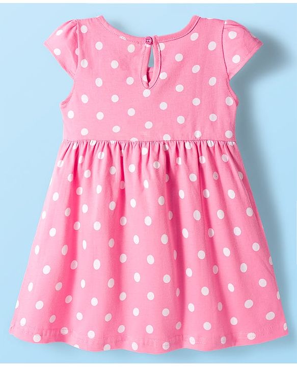 Babyhug Single Jersey Knit Cap Sleeves Frock Floral & Polka Dot Print Pack of 2 - White & Pink