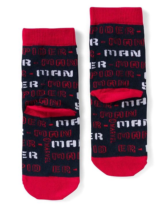 Pine Kids Marvel Non Terry Knit Ankle Length Anti Bacterial Socks With Spider-Man Graphics Pack of 3 - Red Grey & Black