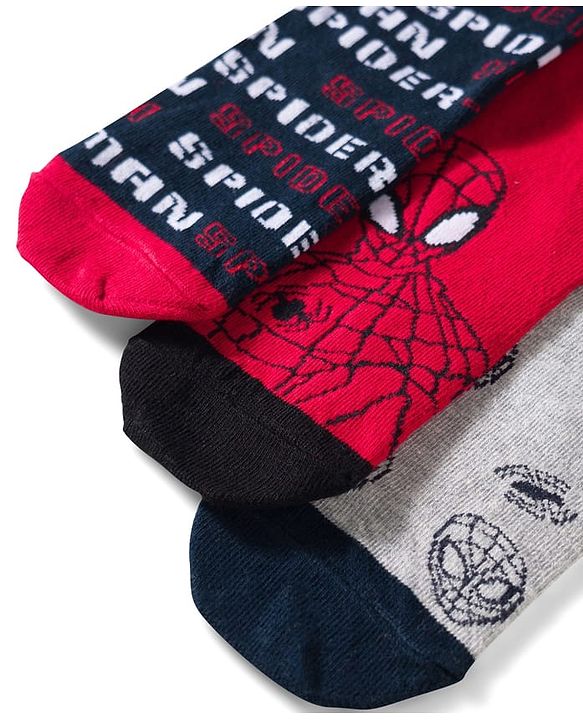 Pine Kids Marvel Non Terry Knit Ankle Length Anti Bacterial Socks With Spider-Man Graphics Pack of 3 - Red Grey & Black