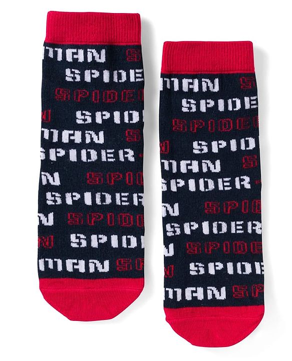 Pine Kids Marvel Non Terry Knit Ankle Length Anti Bacterial Socks With Spider-Man Graphics Pack of 3 - Red Grey & Black