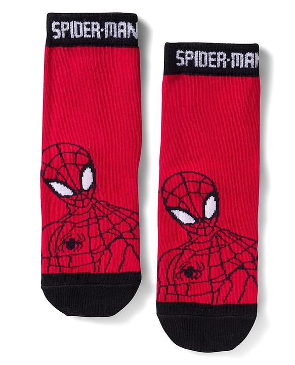 Pine Kids Marvel Non Terry Knit Ankle Length Anti Bacterial Socks With Spider-Man Graphics Pack of 3 - Red Grey & Black