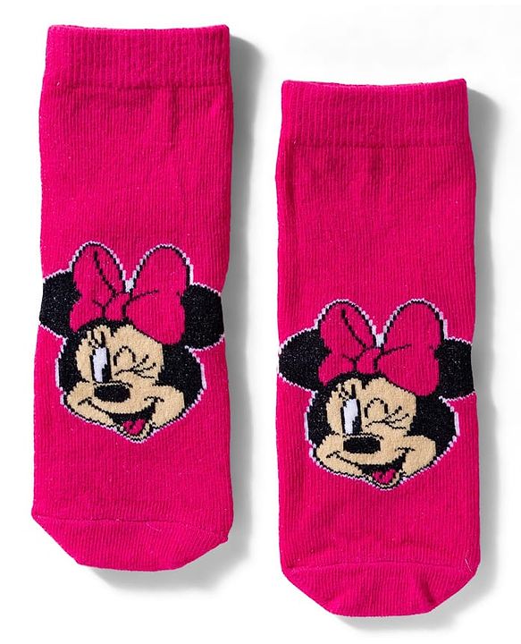Cute Walk by Babyhug Disney Knit Ankle Length Socks With Minnie Mouse Graphics Pack Of 3 - Dark Pink White & Sea Green