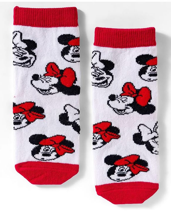 Cute Walk by Babyhug Disney Knit Ankle Length Socks With Minnie Mouse Graphics Pack Of 3 - Dark Pink White & Sea Green