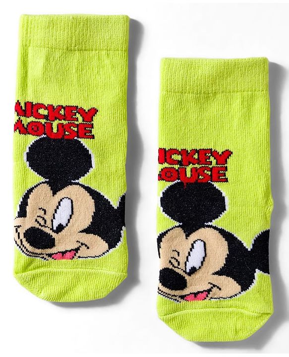 Cute Walk by Babyhug Disney  Knit Ankle Length Anti Bacterial Socks With Mickey Mouse & Friends Print Pack Of 3 - Red Light Blue & Yellow