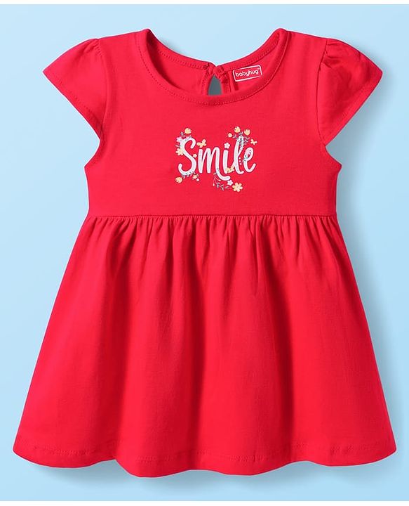Babyhug Single Jersey Knit Cap Sleeves Frocks With Floral & Smile Print Pack of 2 - Multicolor