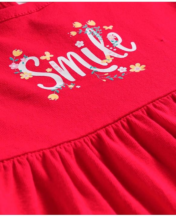 Babyhug Single Jersey Knit Cap Sleeves Frocks With Floral & Smile Print Pack of 2 - Multicolor