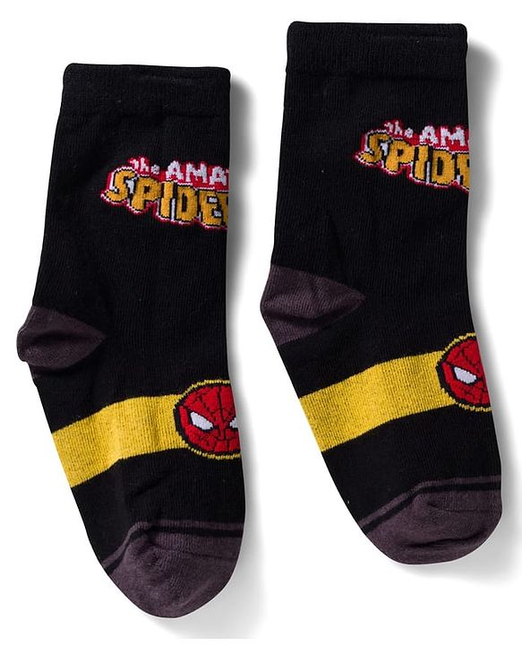 Pine Kids Marvel Non Terry Knit Ankle Length Anti Bacterial Socks With Avengers Graphics Pack of 3 - Black Light Blue & White