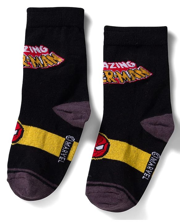 Pine Kids Marvel Non Terry Knit Ankle Length Anti Bacterial Socks With Avengers Graphics Pack of 3 - Black Light Blue & White