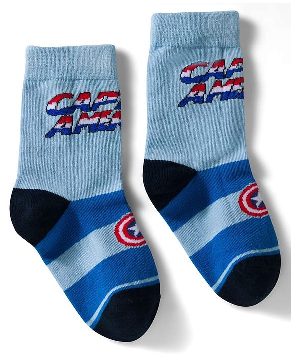Pine Kids Marvel Non Terry Knit Ankle Length Anti Bacterial Socks With Avengers Graphics Pack of 3 - Black Light Blue & White