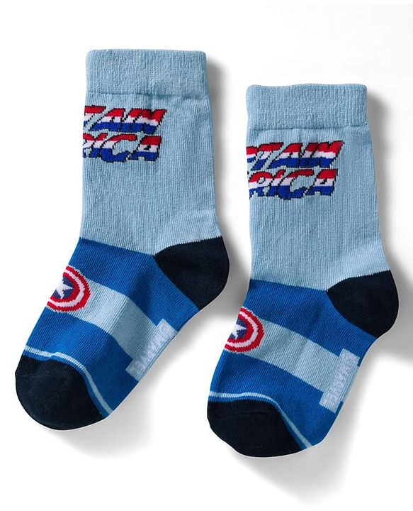 Pine Kids Marvel Non Terry Knit Ankle Length Anti Bacterial Socks With Avengers Graphics Pack of 3 - Black Light Blue & White