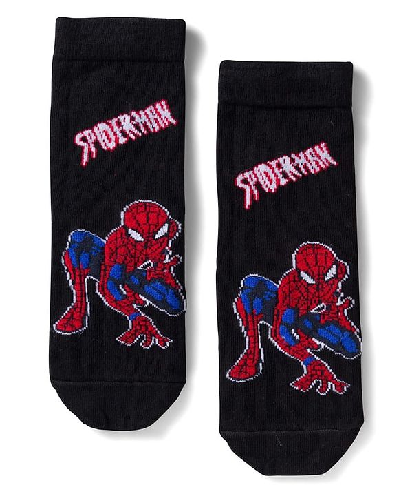Pine Kids Marvel Non Terry Knit Ankle Length Anti Bacterial Socks With Spider-Man Graphics Pack of 3 - Red & Black
