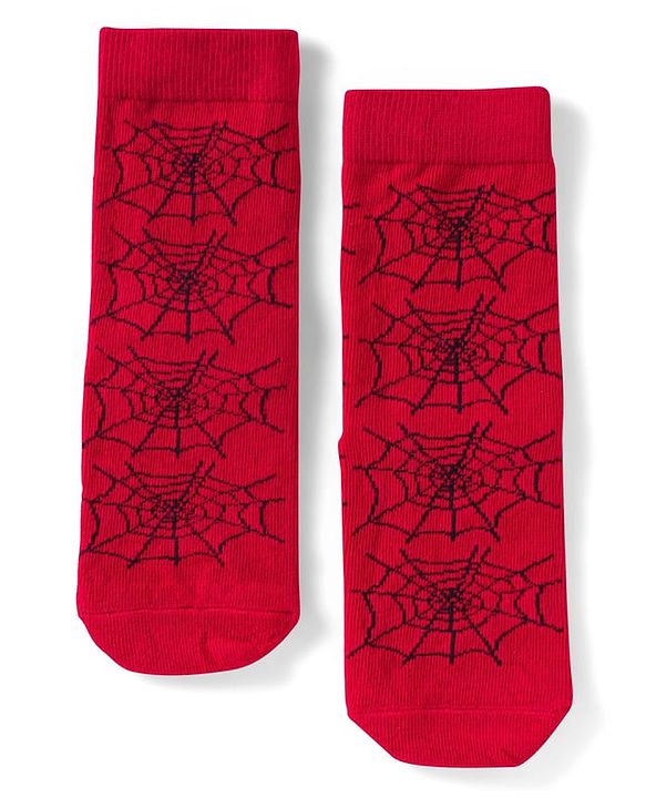 Pine Kids Marvel Non Terry Knit Ankle Length Anti Bacterial Socks With Spider-Man Graphics Pack of 3 - Red & Black