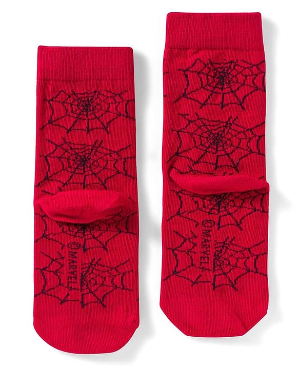 Pine Kids Marvel Non Terry Knit Ankle Length Anti Bacterial Socks With Spider-Man Graphics Pack of 3 - Red & Black