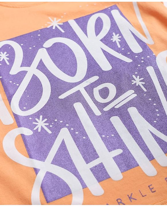 Pine Kids Cotton Knit Half Sleeves T-Shirt With Text Print - Orange
