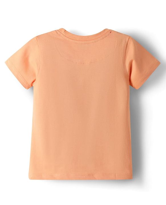 Pine Kids Cotton Knit Half Sleeves T-Shirt With Text Print - Orange