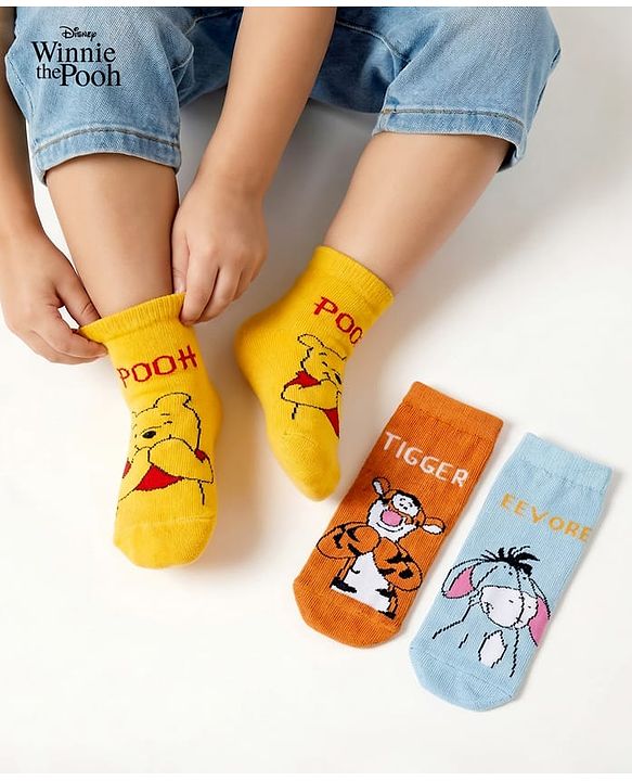 Cute Walk by Babyhug Disney Knit Ankle Length Anti Bacterial  Socks With Tiger Design Pack Of 3 - Orange Blue & Yellow