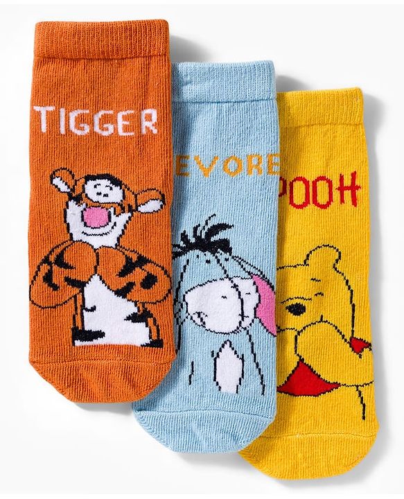 Cute Walk by Babyhug Disney Knit Ankle Length Anti Bacterial  Socks With Tiger Design Pack Of 3 - Orange Blue & Yellow