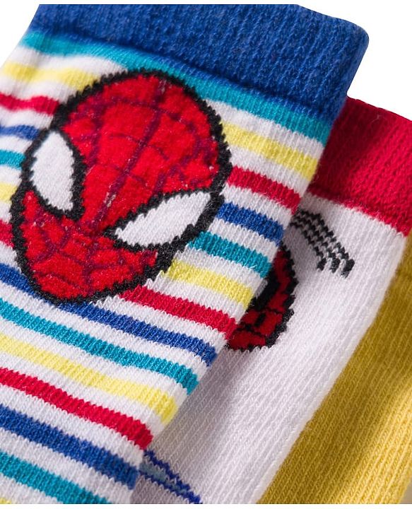 Cute Walk by Babyhug Non Terry Knit Anti Bacterial Ankle Length Socks With Spider Man Graphic Pack Of 3 - Multicolour