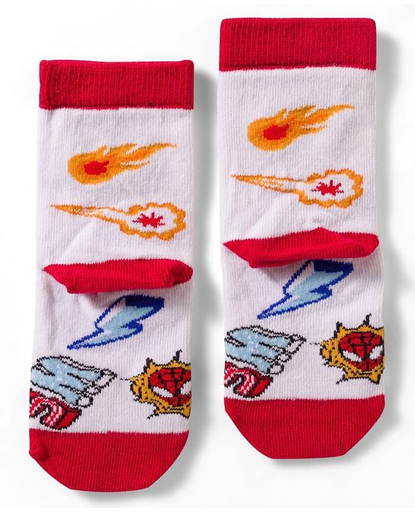 Cute Walk by Babyhug Non Terry Knit Anti Bacterial Ankle Length Socks With Spider Man Graphic Pack Of 3 - Multicolour