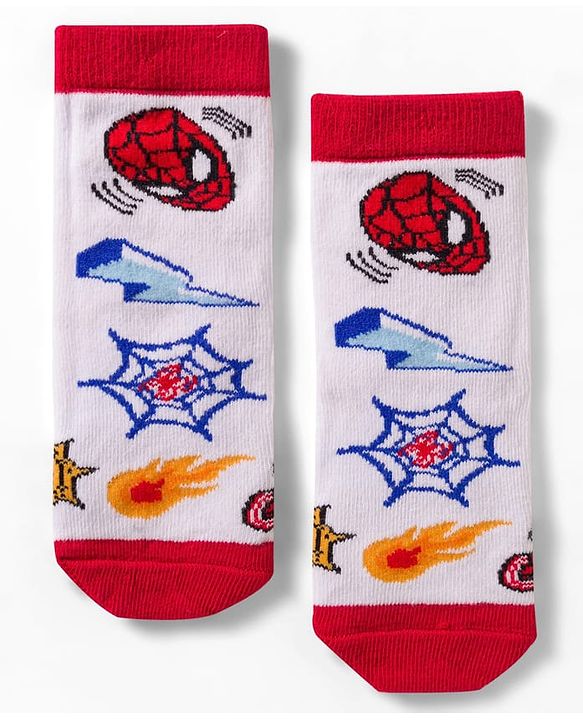 Cute Walk by Babyhug Non Terry Knit Anti Bacterial Ankle Length Socks With Spider Man Graphic Pack Of 3 - Multicolour