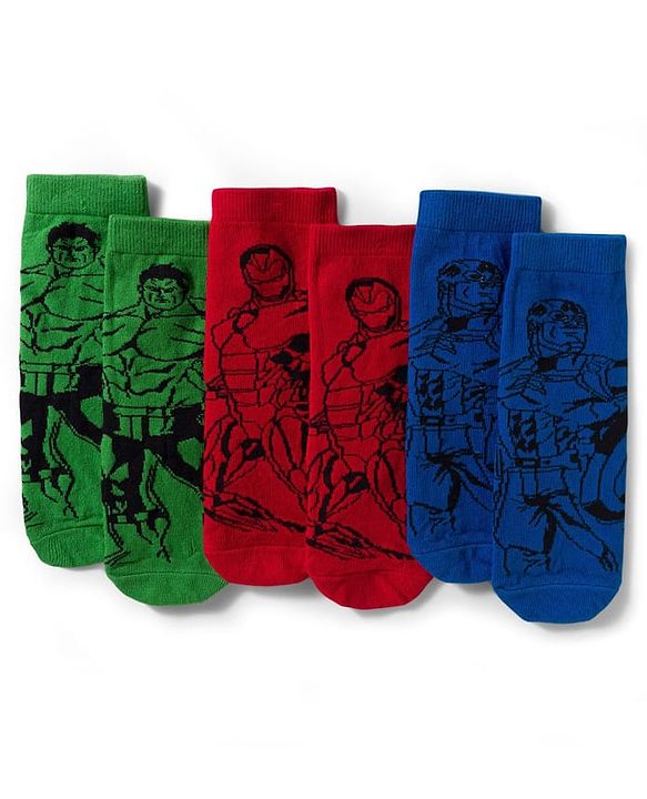 Pine Kids Marvel Non Terry Cotton Knit Anti Bacterial Ankle Length Socks With Avengers Graphic Pack of 3 - Multicolour