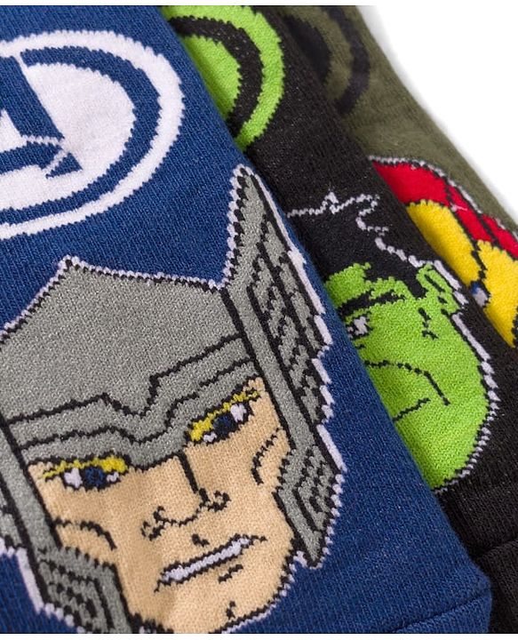 Pine Kids Marvel Non Terry Cotton Knit Anti Bacterial Ankle Length Socks With Avengers Graphic Pack of 3 - Mutlicolour