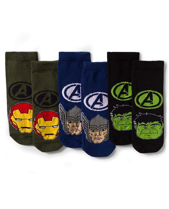 Pine Kids Marvel Non Terry Cotton Knit Anti Bacterial Ankle Length Socks With Avengers Graphic Pack of 3 - Mutlicolour
