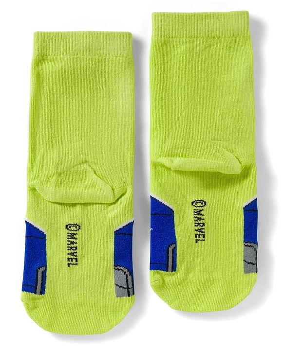 Pine Kids Marvel Non Terry Knit Ankle Length Anti Bacterial Socks With Avengers Graphics Pack of 3 - Red Blue & Green