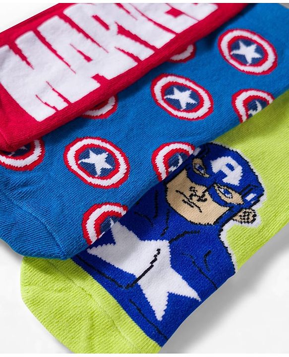 Pine Kids Marvel Non Terry Knit Ankle Length Anti Bacterial Socks With Avengers Graphics Pack of 3 - Red Blue & Green