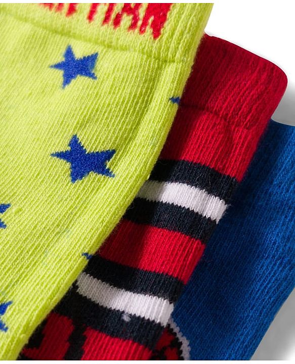 Pine Kids Non Terry Knit Anti Bacterial Ankle Length Socks With Spider Man Graphic Pack Of 3 - Multicolour