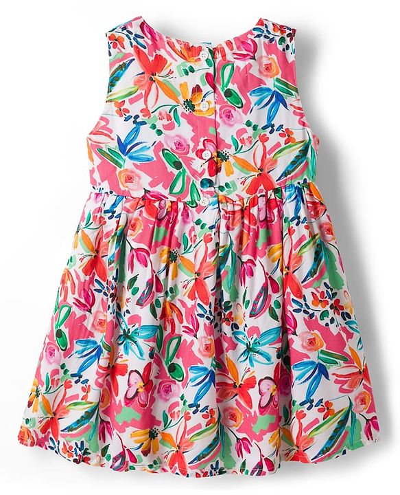 Babyhug Cotton Woven Sleeveless Floral Printed Frock - Multicolour