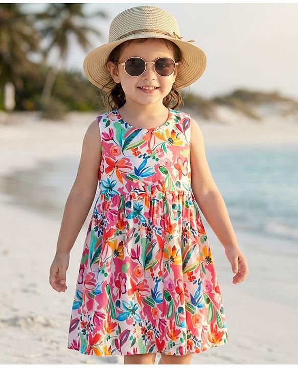 Babyhug Cotton Woven Sleeveless Floral Printed Frock - Multicolour