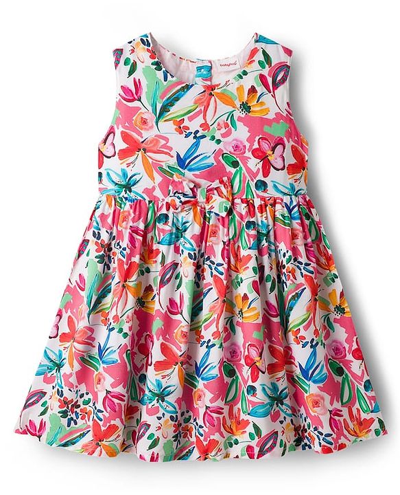 Babyhug Cotton Woven Sleeveless Floral Printed Frock - Multicolour
