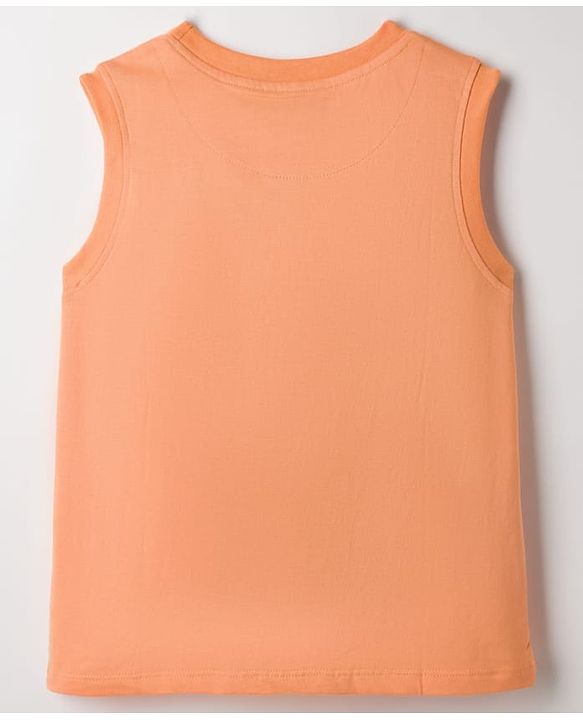 Pine Kids Cotton Knit Sleeveless T-Shirt with Beach Theme Print - Orange
