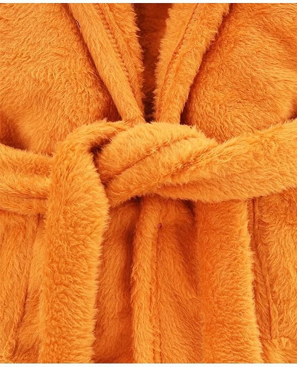 Babyhug Knit Full Sleeves Solid Hooded Bath Robe - Brown